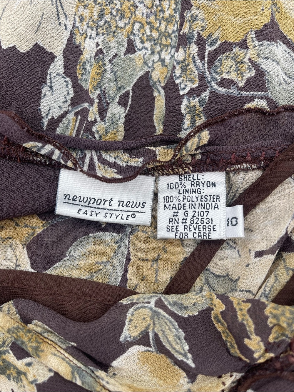 Y2K Newport News women’s Dress brown floral midi size 10 fits Mediu double layer - Picture 7 of 8